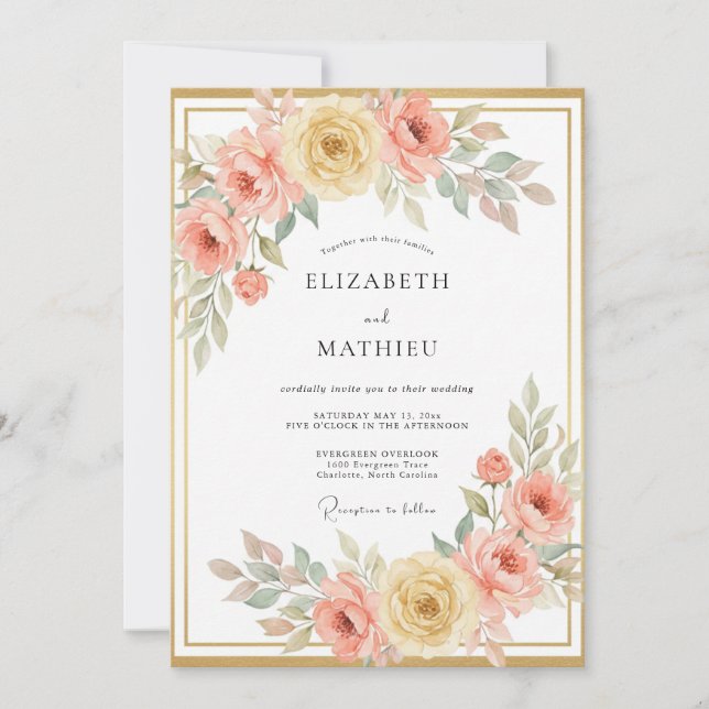Invitation Mariage Botanique Élégant de Pêcher de Printemps (Devant)