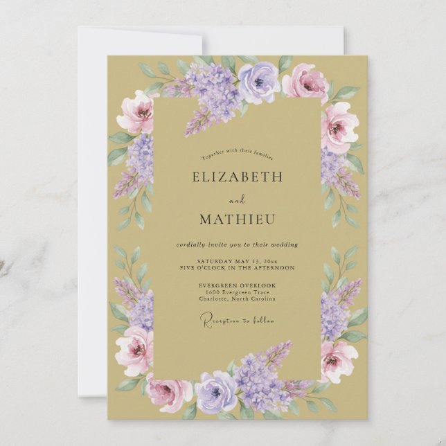 Invitation Mariage Botanique Élégant Doré (Devant)
