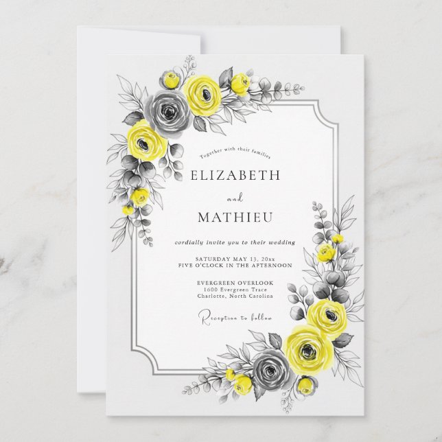 Invitation Mariage Botanique Élégant Jaune (Devant)