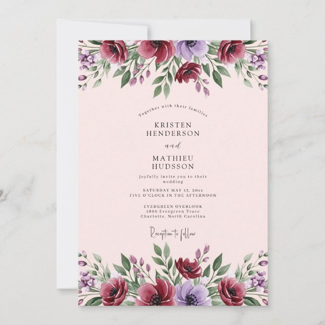 Invitation Mariage Botanique Élégant Marron (Devant)
