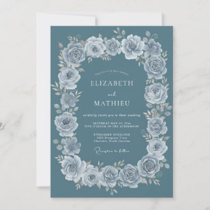 Invitation Mariage Botanique Élégant Sarcelle Poussiéreuse