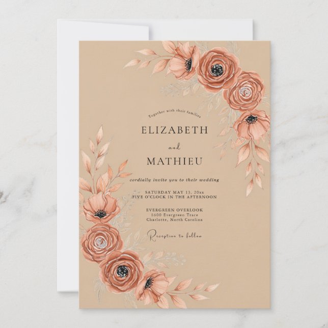 Invitation Mariage Botanique Élégant Sienne (Devant)