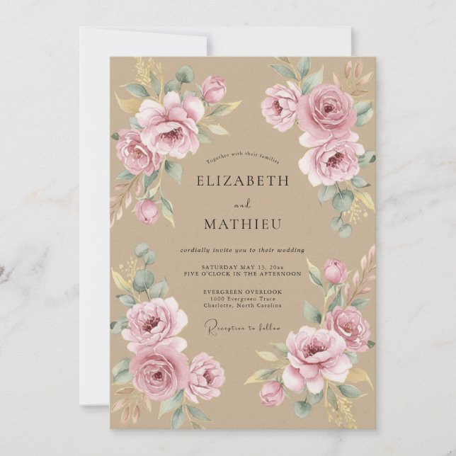 Invitation Mariage Botanique Élégant sur Sable (Devant)