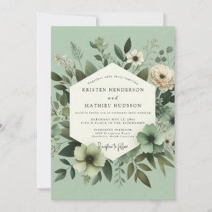 Invitation Mariage Botanique Élégant Vert Sauge