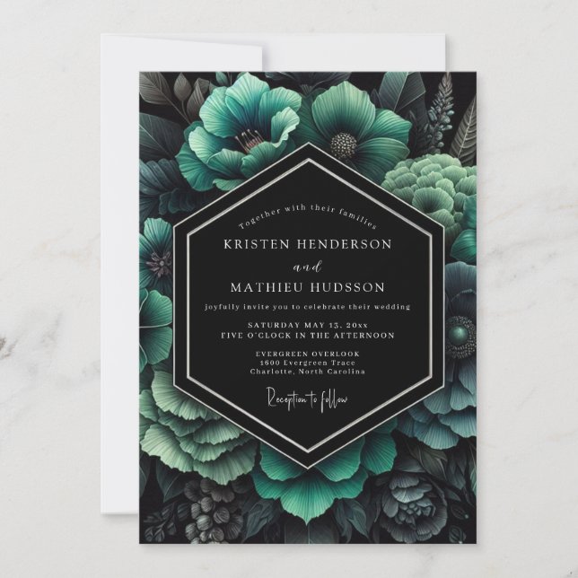 Invitation Mariage botanique émeraude Moody (Devant)
