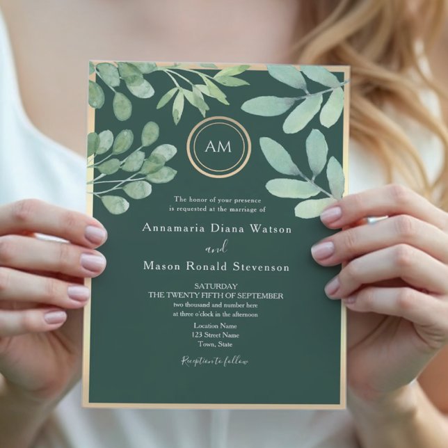 Invitation Mariage Botanique Émeraude Vert (Créateur téléchargé)