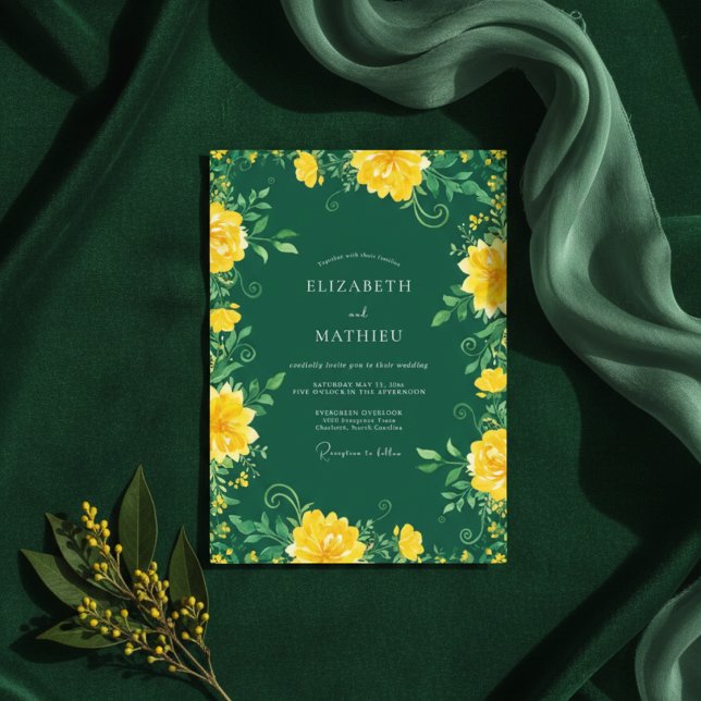 Invitation Mariage Botanique Émeraude Vert Intense (Créateur téléchargé)