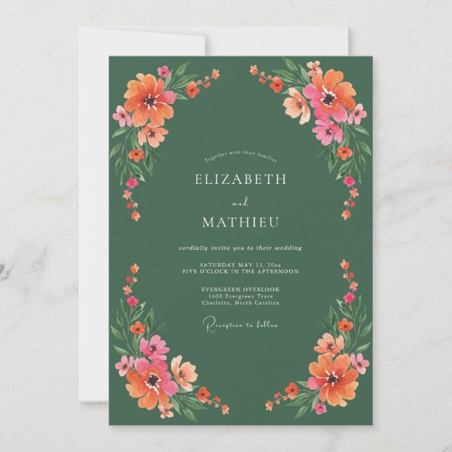 Invitation Mariage Botanique Émeraude Vert Vivid (Devant)