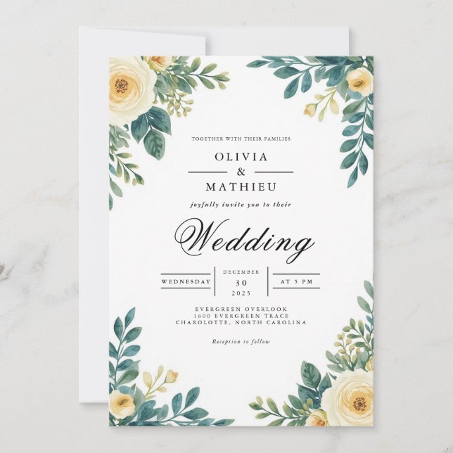 Invitation Mariage botanique en arc floral crémeux (Devant)