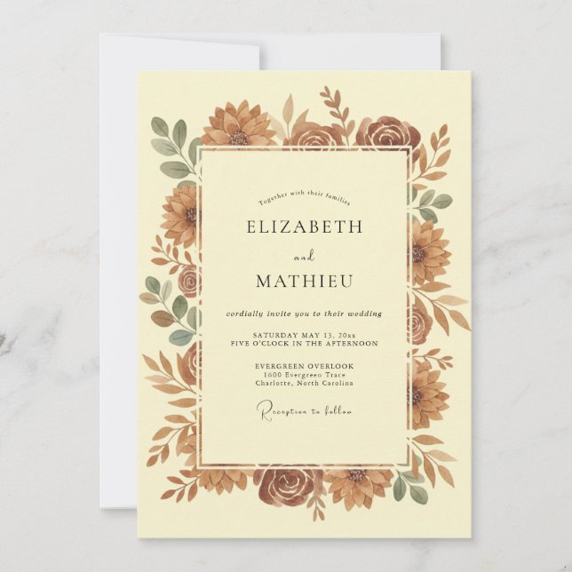 Invitation Mariage Botanique en Terracotta (Devant)