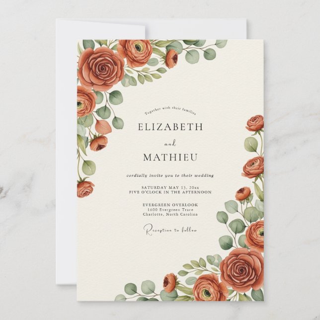 Invitation Mariage botanique en terre cuite en fleurs (Devant)