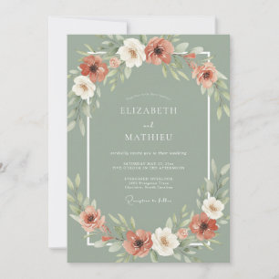 Invitation Mariage Botanique en Terre Cuite Vert Sauge