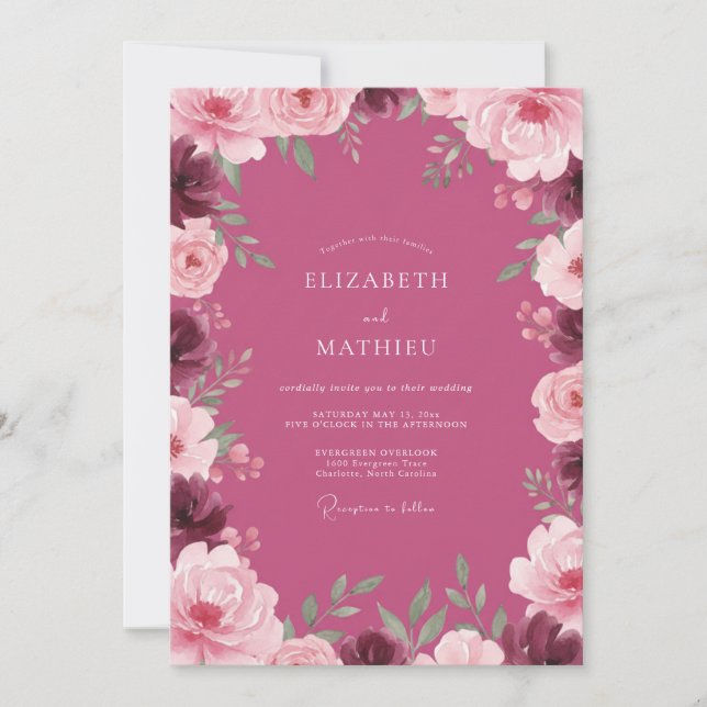 Invitation Mariage Botanique Enchanté aux Prunes (Devant)