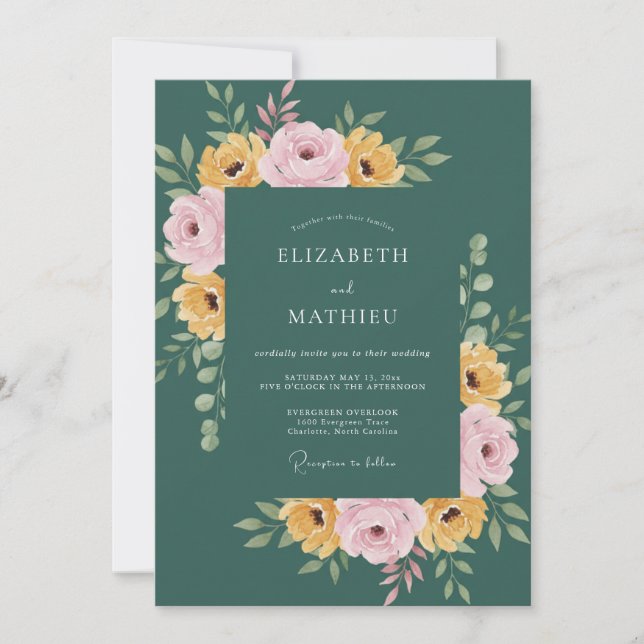 Invitation Mariage Botanique Enchanté de Teal (Devant)