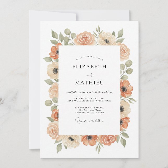 Invitation Mariage Botanique Enchanteur Abricot (Devant)