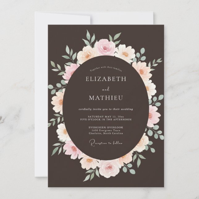 Invitation Mariage Botanique Espresso Luxuriant (Devant)