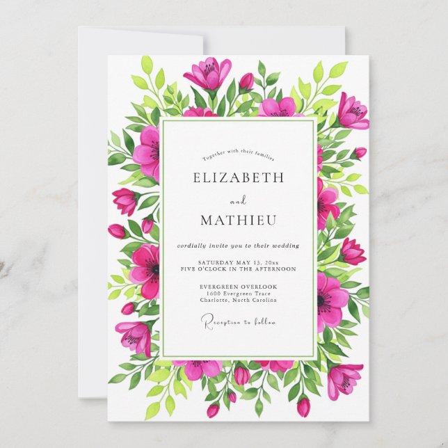 Invitation Mariage Botanique Esprit Magenta (Devant)