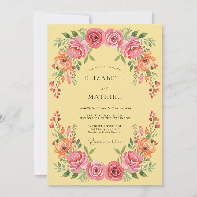 Invitation Mariage Botanique Estival de Félicité Jaune (Devant)