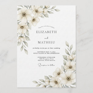Invitation Mariage Botanique Éthéré à la Crème
