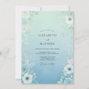 Invitation Mariage Botanique Éthéré Aqua
