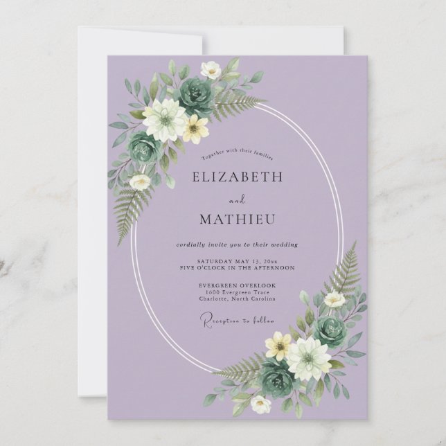 Invitation Mariage Botanique Éthéré au Lilas (Devant)