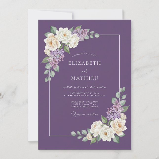 Invitation Mariage Botanique Éthéré au Plum (Devant)
