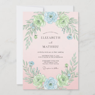 Invitation Mariage Botanique Éthéré Bleu Poudre