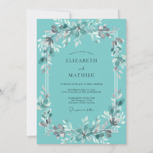 Invitation Mariage Botanique Éthéré Bleu-vert