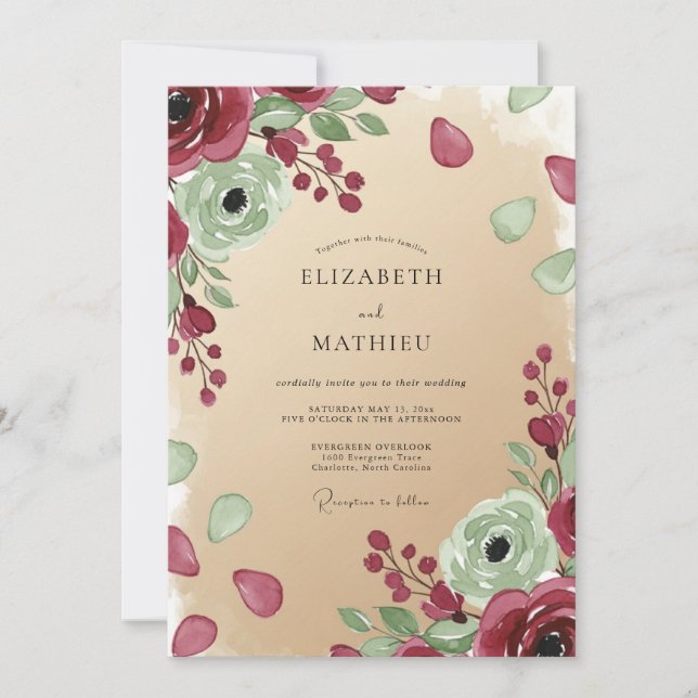 Invitation Mariage Botanique Éthéré Bourgogne (Devant)