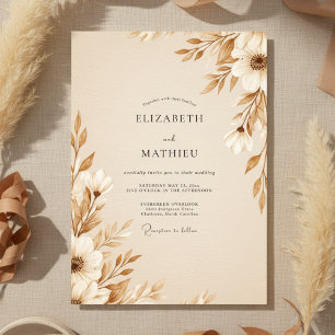 Invitation Mariage Botanique Éthéré Brun Clair