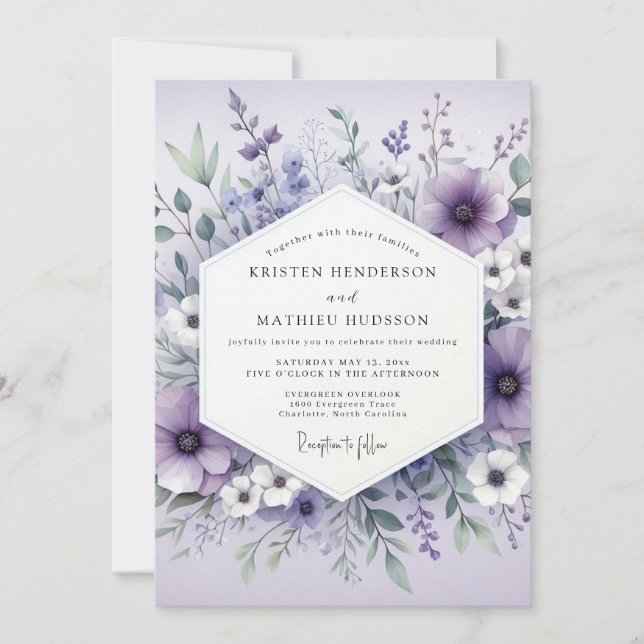 Invitation Mariage Botanique Éthéré Lavande (Devant)