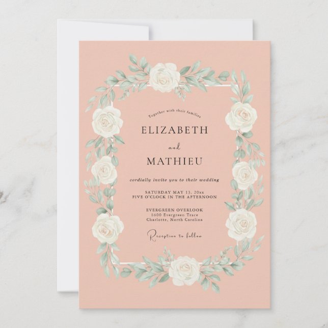 Invitation Mariage Botanique Éthéré Rose (Devant)