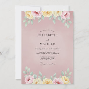 Invitation Mariage Botanique Éthéré Rose Poussiéreuse