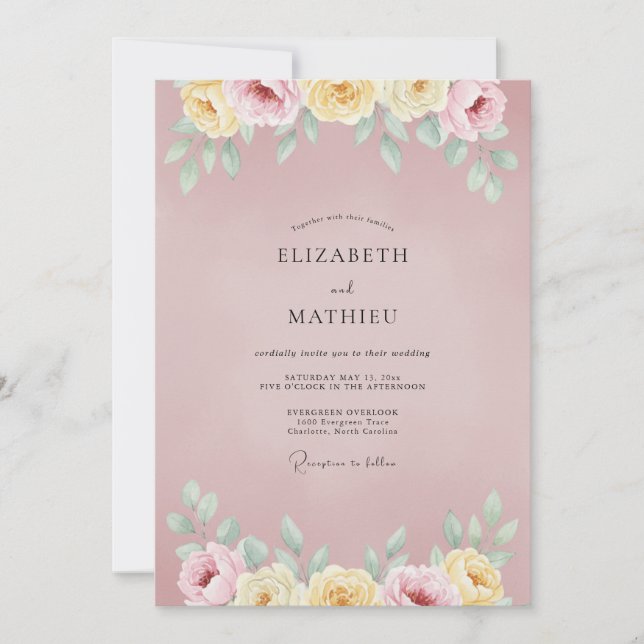 Invitation Mariage Botanique Éthéré Rose Poussiéreuse (Devant)
