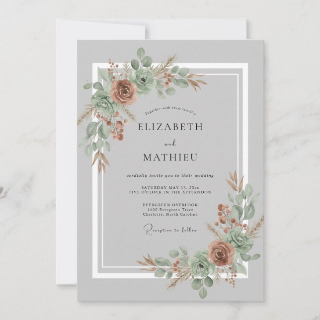 Invitation Mariage Botanique Éthéré Terracotta (Devant)