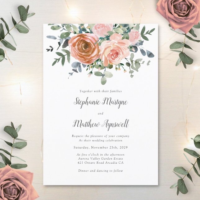 Invitation Mariage Botanique Eucalyptus Corail Poussiéreux (Créateur téléchargé)