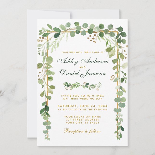 Invitation Mariage Botanique Eucalyptus Green Gold W (Devant)
