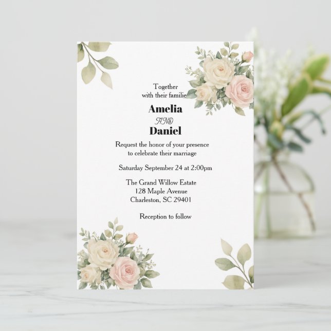 Invitation Mariage Botanique Eucalyptus Rustique (Debout devant)