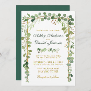Invitation Mariage Botanique Eucalyptus Vert Or
