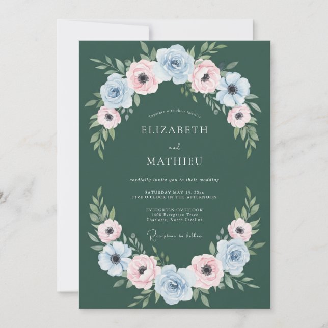 Invitation Mariage Botanique Exquis Vert Chasseur (Devant)