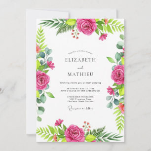 Invitation Mariage Botanique Exubérant Rose Fuchsia