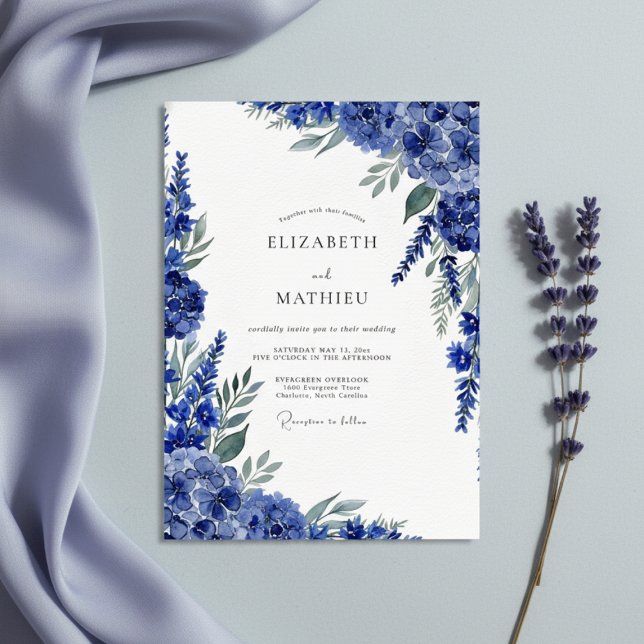 Invitation Mariage Botanique Fantaisie Bleu Royal (Créateur téléchargé)