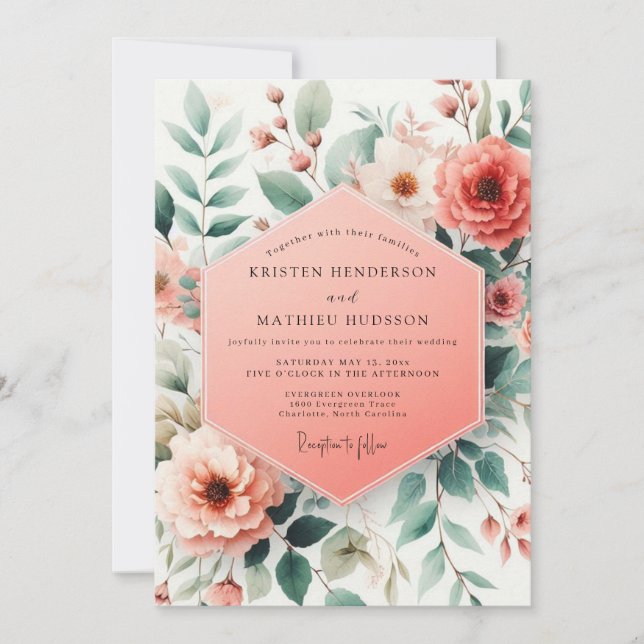 Invitation Mariage Botanique Fantaisie Corail (Devant)