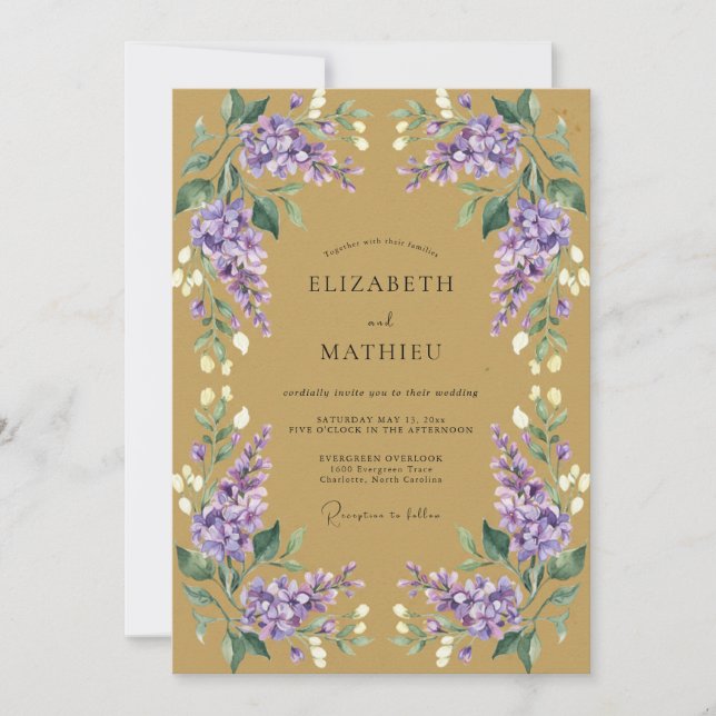 Invitation Mariage Botanique Fantaisie Lilas (Devant)