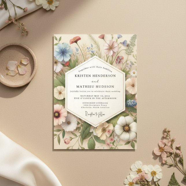 Invitation Mariage Botanique Fantaisiste à la Crème (Créateur téléchargé)