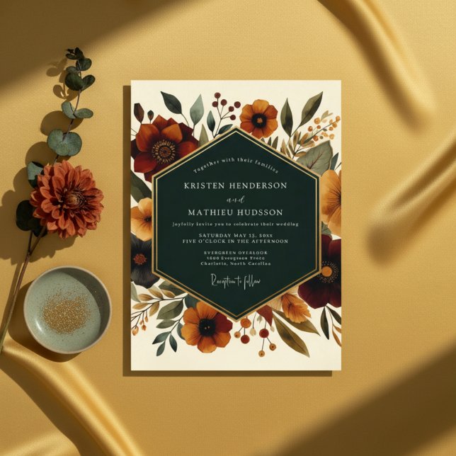 Invitation Mariage botanique fantaisiste à Sienne (Créateur téléchargé)