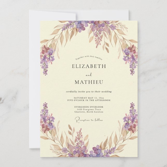 Invitation Mariage Botanique Fantaisiste Améthyste (Devant)