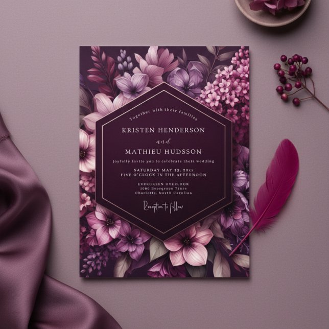 Invitation Mariage Botanique Fantaisiste au Prunier (Créateur téléchargé)