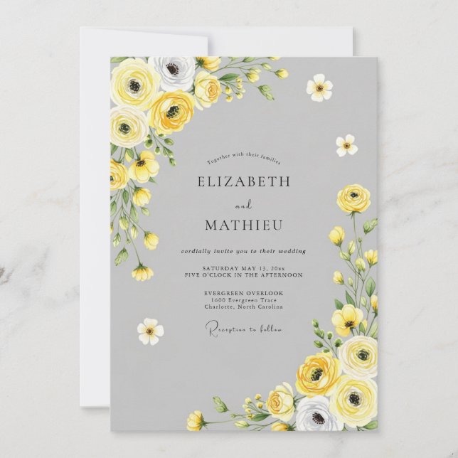 Invitation Mariage botanique fantaisiste ivoire (Devant)