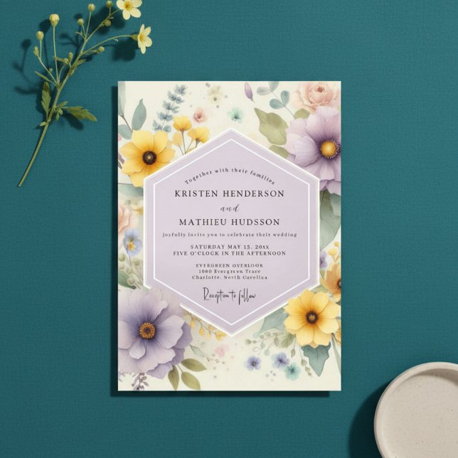 Invitation Mariage botanique fantaisiste lavande (Créateur téléchargé)